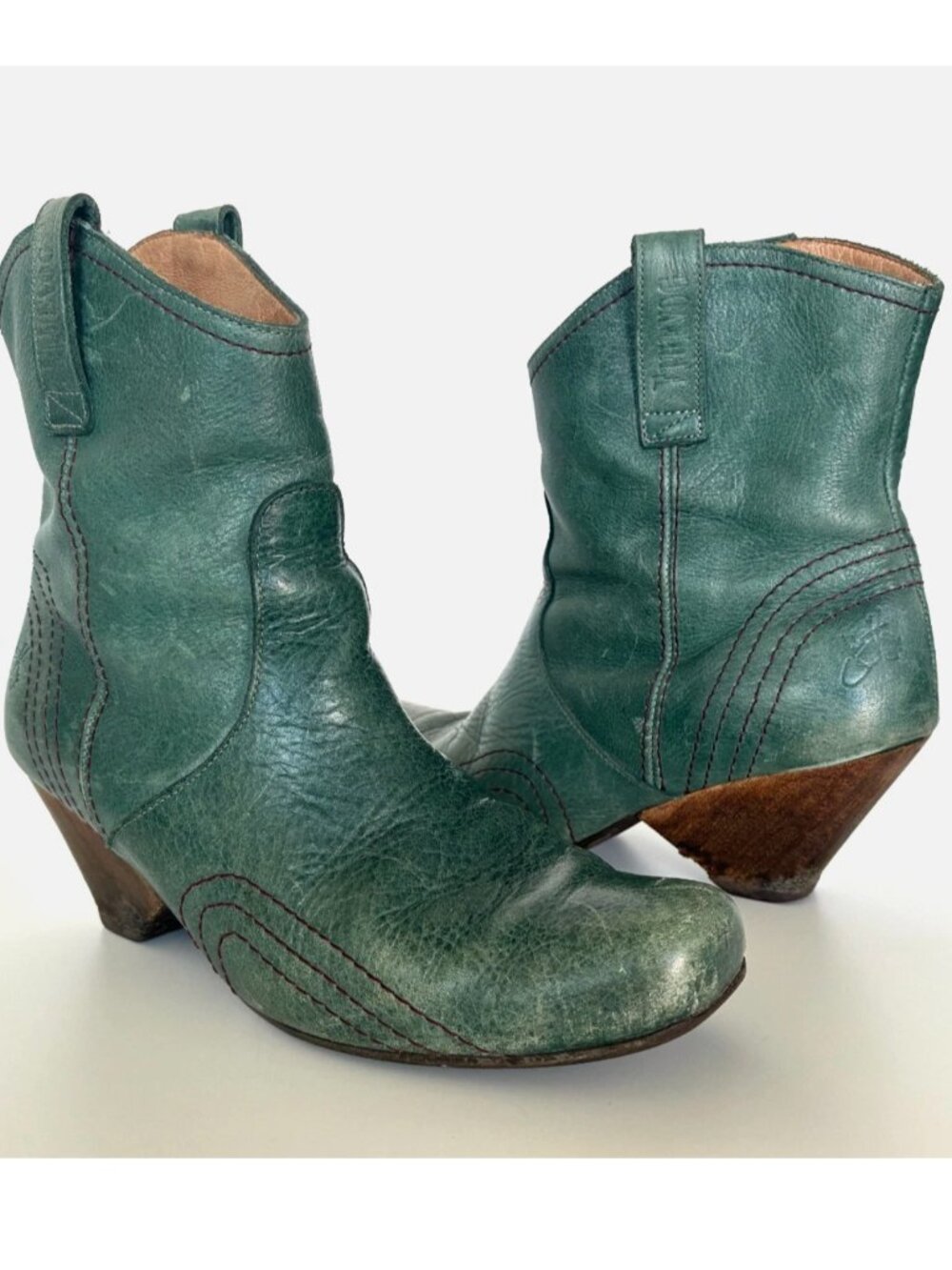 JOHN FLUEVOG "Dawson City" emerald green leather boots sz 7.5